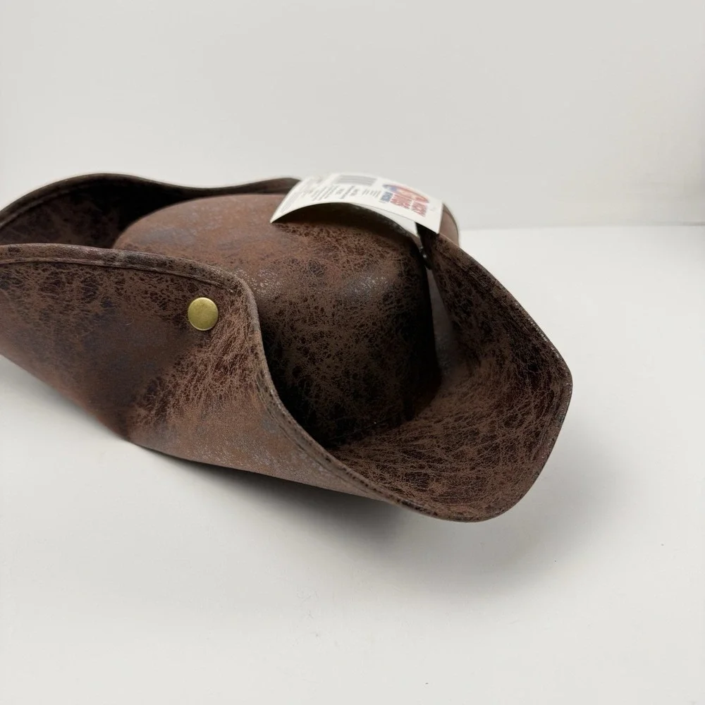 Nicky Brigs Novelties Pirate Hat Brown Tricorne Faux Leather Colonial Costume